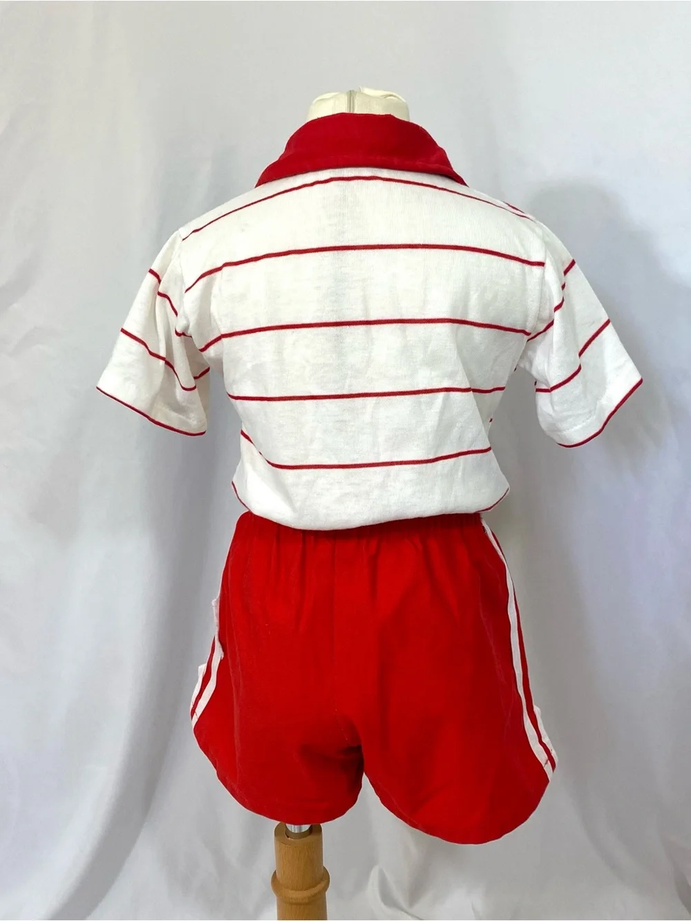 Kids Play Condition 80’s Striped Polo Shirt and Red Running Shorts Outfit 7 8
